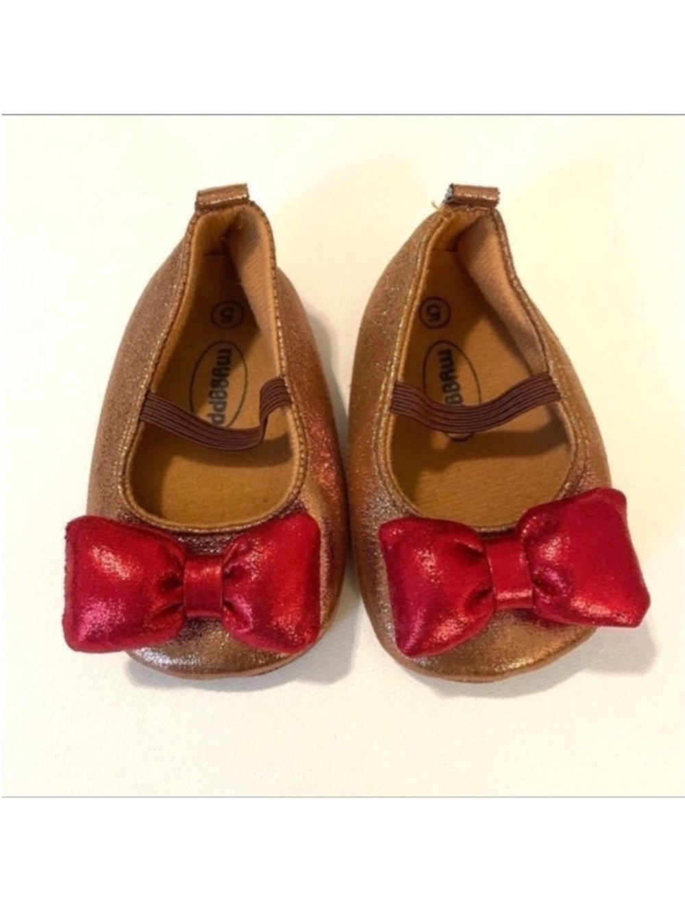 Baby Girl Shimmery Mary Jane Shoes with Big Red Bow Party Shoes Baby size 5